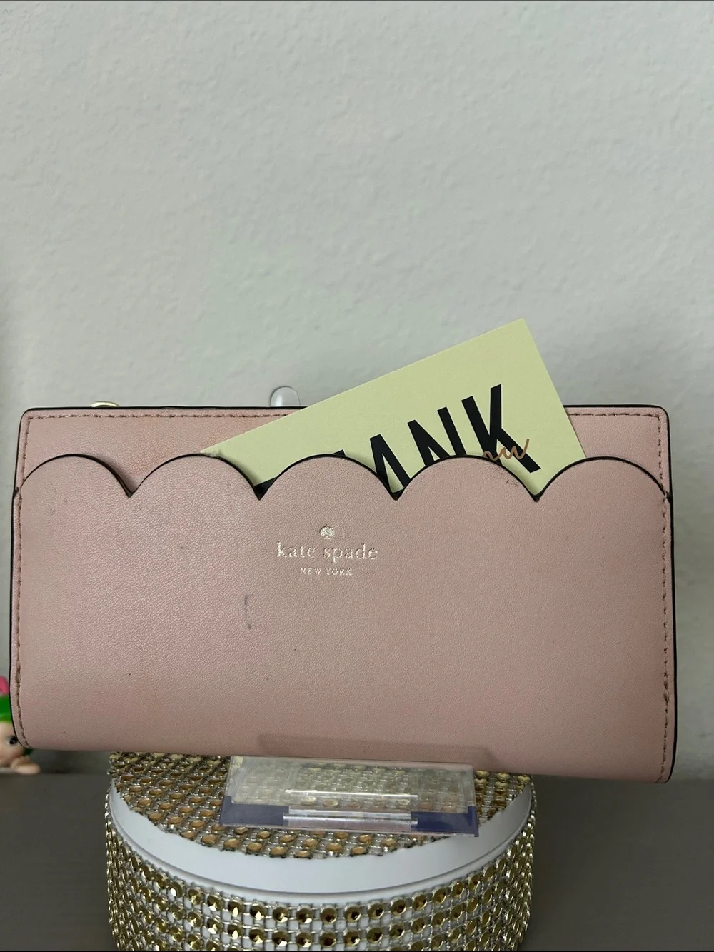 kate spade pale pink scalloped zip-around wallet